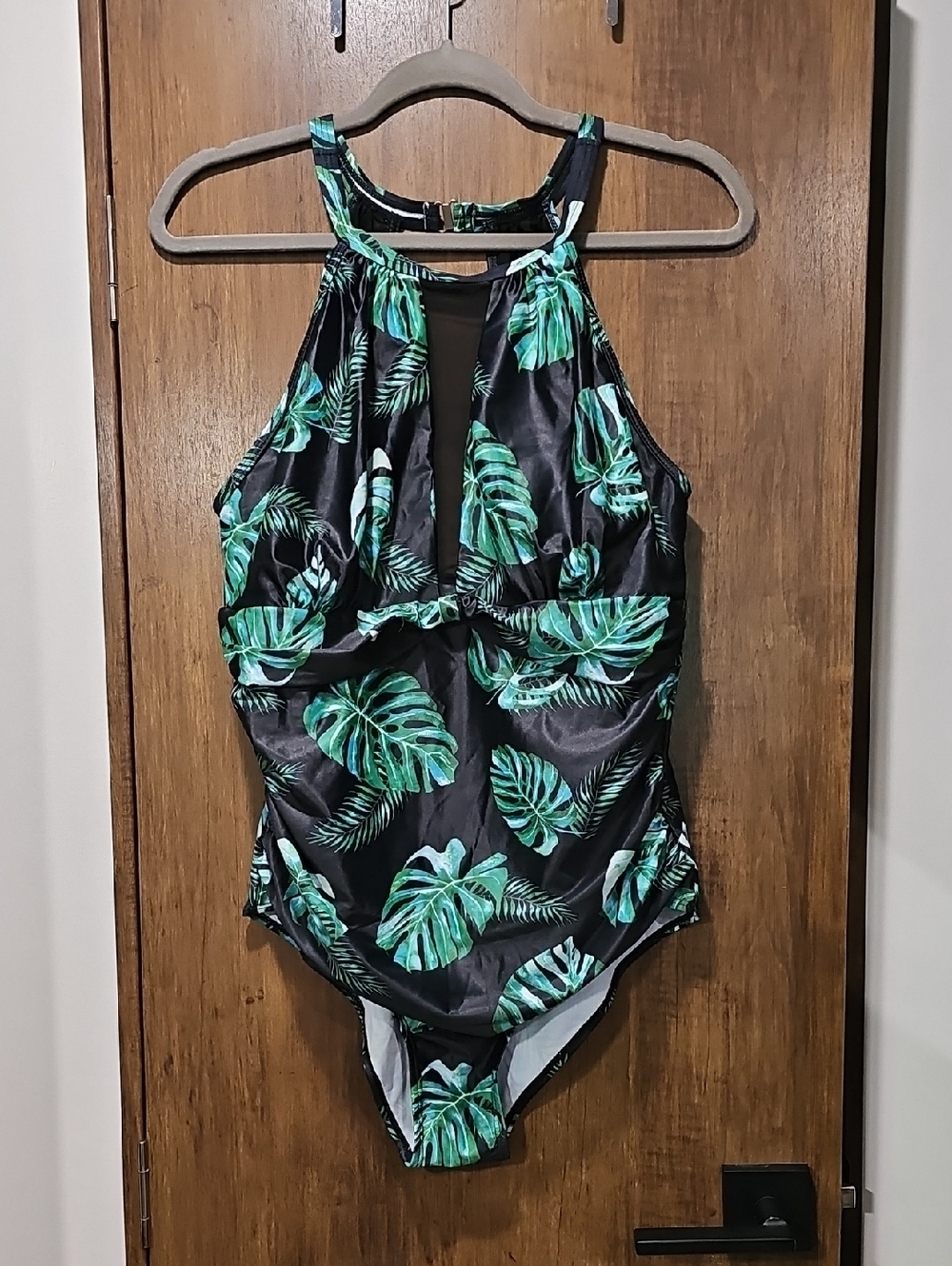 Kids Green Tropical Leaf One-Piece Swimsuit